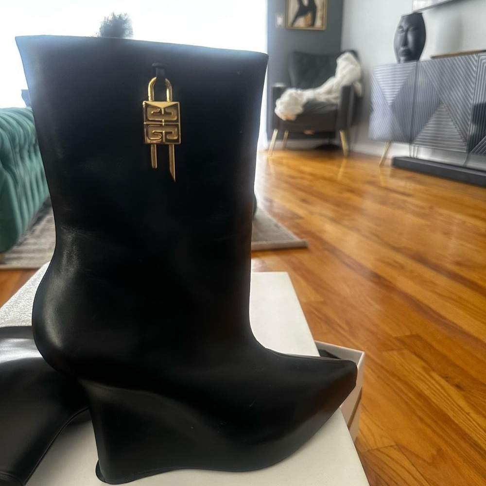 Givenchy Black Heeled Boots with Gold Accent